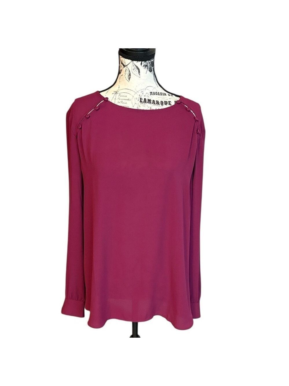 LOFT Burgundy Top Long Sleeve Cutout Button Accent Flowy Lightweight Size L